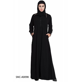 Collared casual abaya- Black
