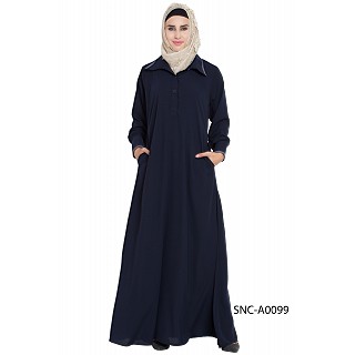 Collared casual abaya- Navy Blue