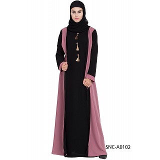 Kimono style abaya- Pink-Black