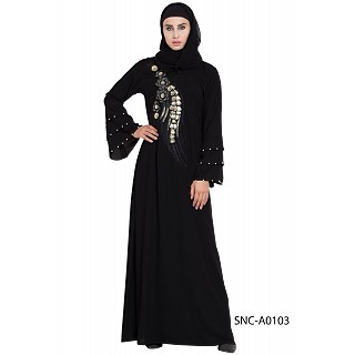 Bridal abaya with patchwork- Black