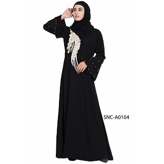 Part wear abaya with patchwork- Black