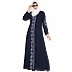 Embroidered front-open abaya- Navy Blue
