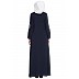 Embroidered front-open abaya- Navy Blue