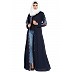 Embroidered front-open abaya- Navy Blue