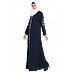 Embroidered front-open abaya- Navy Blue