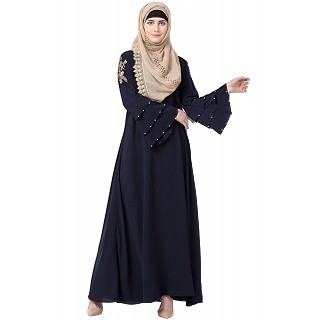 A-line embroidery abaya- Navy Blue