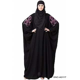 Casual embroidered Kaftan abaya- Black