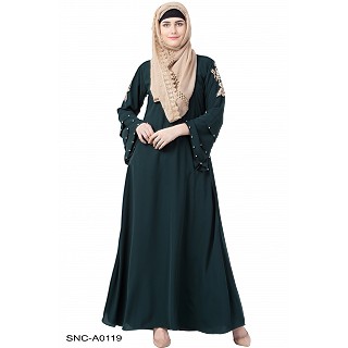A-line embroidery abaya- Bottle Green