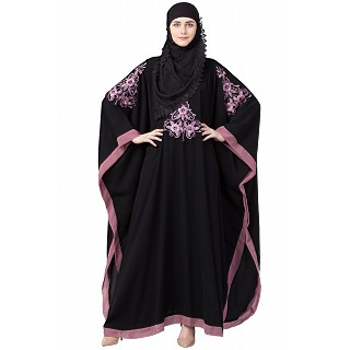 Kaftan Abaya with Purple embroidery work- Black 