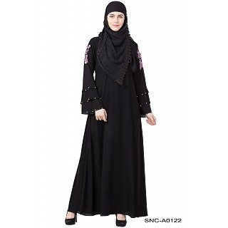 A-line embroidery abaya- Black