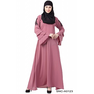 A-line embroidery abaya- Puce Pink