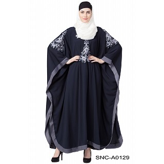 Kaftan abaya with Grey Embroidery work- Navy Blue