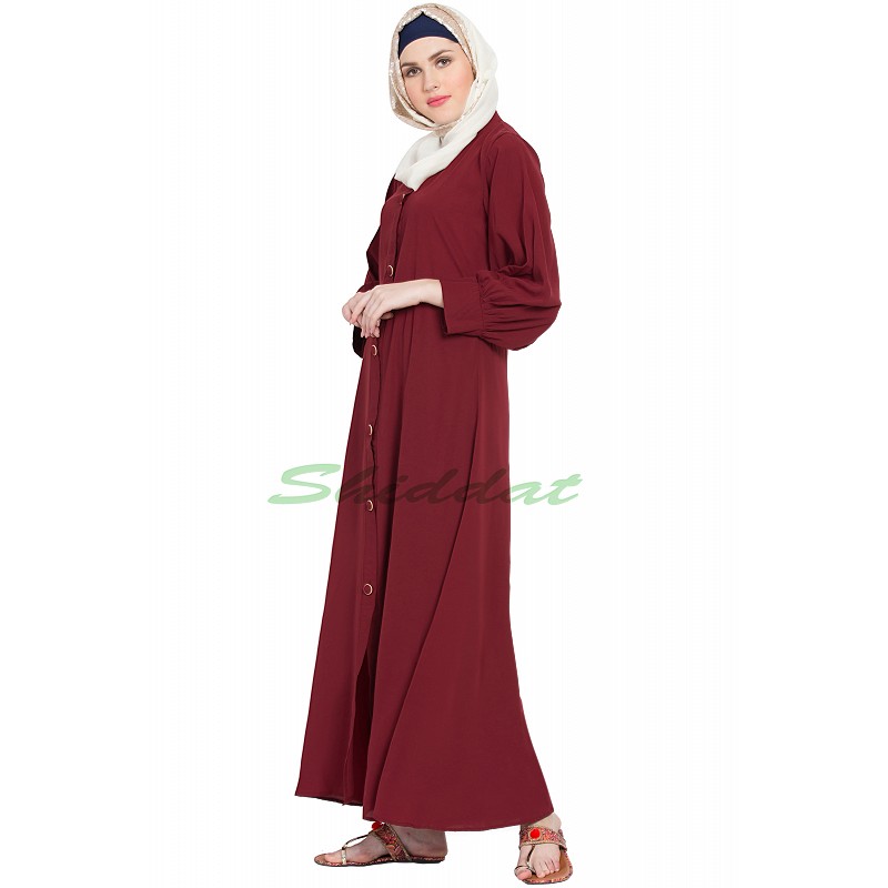 Front open abaya in Maroon color | A line design | front open Burqa onl...