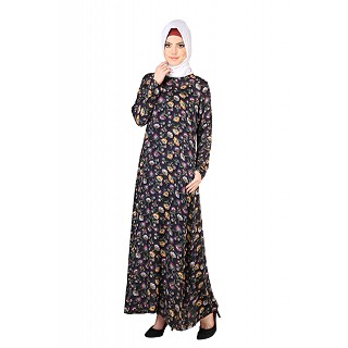 Floral Jamun Abaya in Purple and Yellow