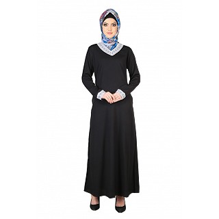 Simple Black Lace Abaya