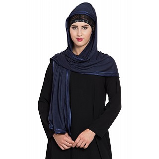 Premium Hijab with double tape border- Navy blue