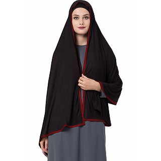 Premium Hijab with red tape border- Black Color