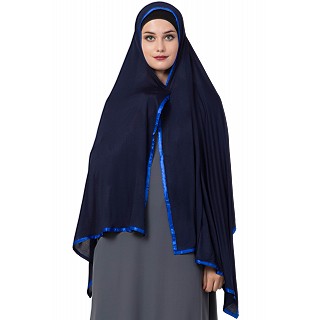 Premium Hijab with blue tape border- Navy blue color