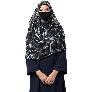 Two loop Instant Hijab with a free under Hijab cap- Dark Grey print