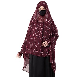 Instant Ready-to-wear Hijab - Maroon Print