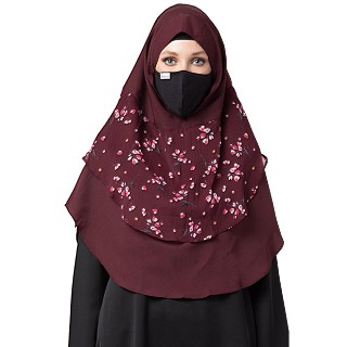 Instant Ready-to-wear Hijab - Maroon Print