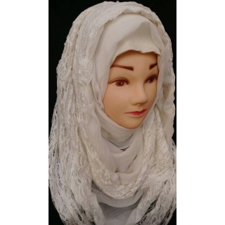 Lace hijab wrap -  Off-white