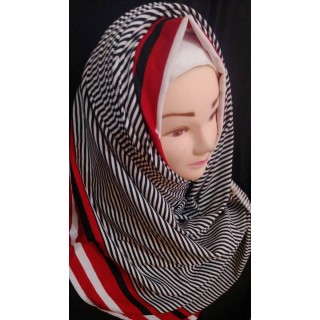  White Striped hijab-Crepe Fabric