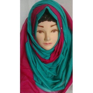  Green with Magenta border hijab- Cotton Fabric