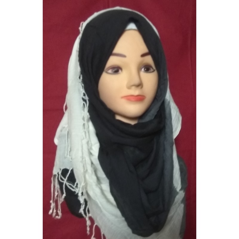 Hijab online- Black and White Shaded Cotton Hijab at 