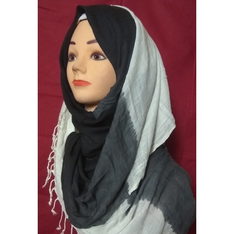 Hijab online- Black and White Shaded Cotton Hijab at 