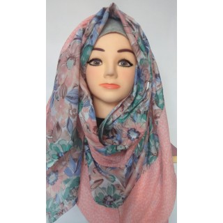 Pink Flower Print Hijab|Stole