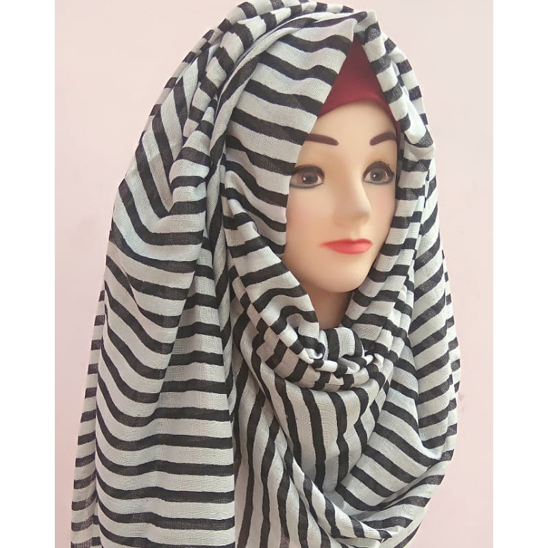 Hijab online-Black and White Striped Hijab at shiddat.com