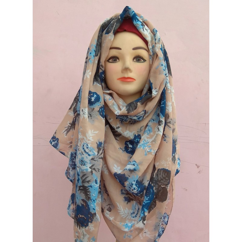 Hijab online Peach Color Printed Cotton Hijab at shiddat