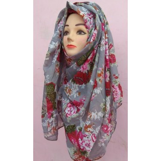  Grey Color Flower Printed Stole