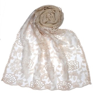 Designer Cotton Half Net Stole - White