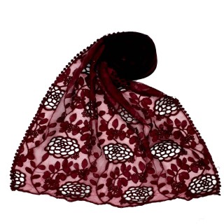 Designer Cotton Half Net Stole - Maroon