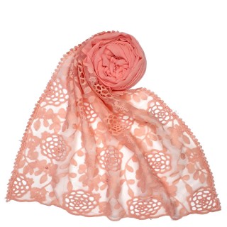 Designer Cotton Half Net Stole - Pink