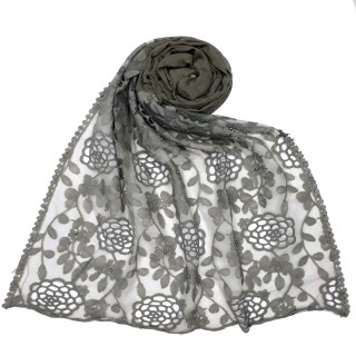 Designer Cotton Half Net Stole - Grey
