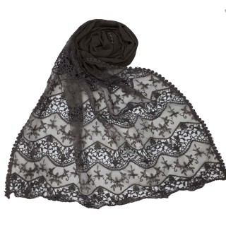 Cotton Half Net Stole - Grey