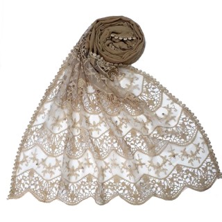 Designer cotton Half Net Stole - Brown