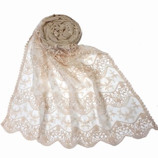 Designer cotton Half Net Stole - White