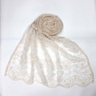 Cotton Half Net Stole - White
