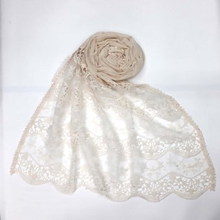 Cotton Half Net Stole - White