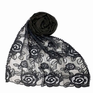 Designer Cotton half net Stole - Dark Grey