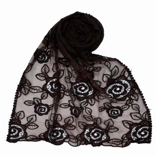 Designer Cotton half net Stole - Brown