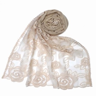 Designer Cotton half net Stole - White