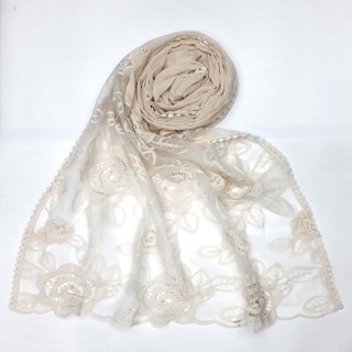 Designer Cotton half net Stole - Milky White