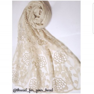 Cotton Lace Stole- Creamish-white