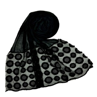 Designer Flower Diamond Studded Stole- Black