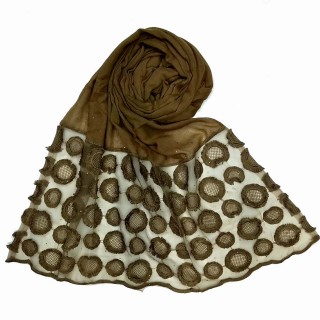 Cotton Flower Diamond Studded Stole- Brown